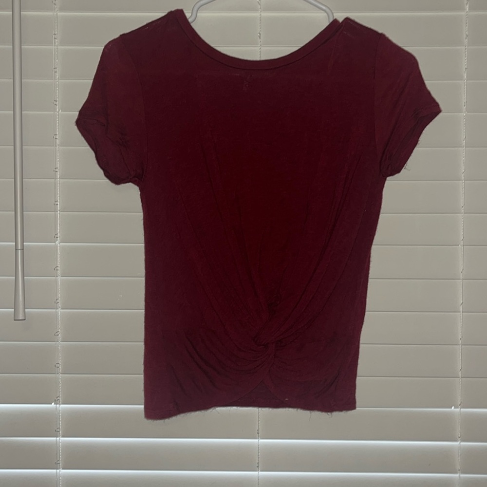 Maroon crop top with knot at the front